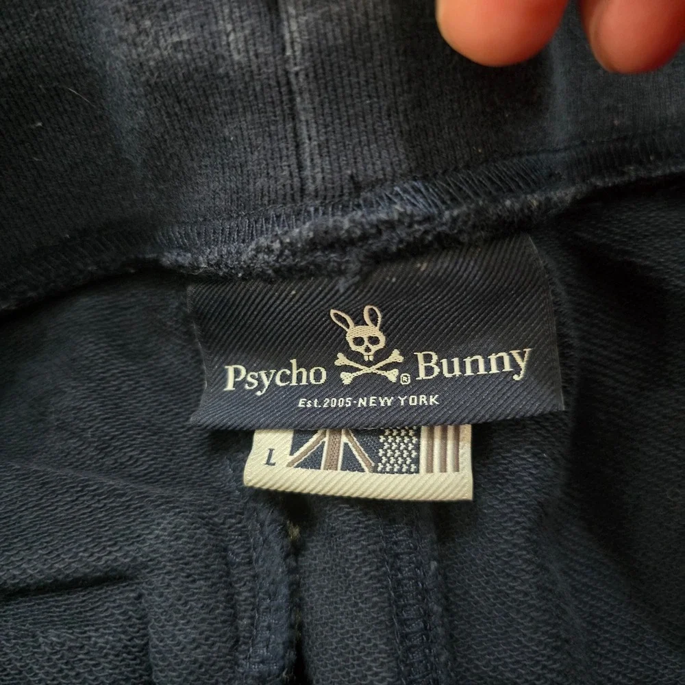 Psycho Bunny Mens Navy Blue Camo Logo Joggers Sweatpants Striped Cuffs Size L